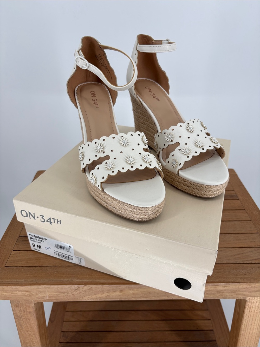 New on 34th Women’s White Floral Espadrille Wedge Sandals size 9M